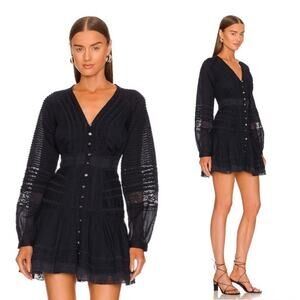 Veronica Beard Addilyn Dress Navy Blue Mini Long Puff Sleeve V-Neck Small N17